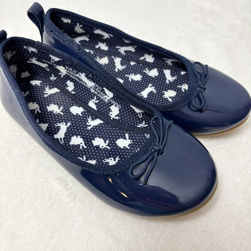 H&M Navy Blue Ballet Flats with Rabbit Print and Bow Size 9.5 Toddler‎